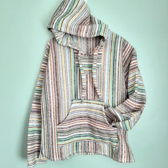 molina Sweaters - 🌈 Mexican Molina Baja Pullover Rainbow Drug Rug Sweater, Large